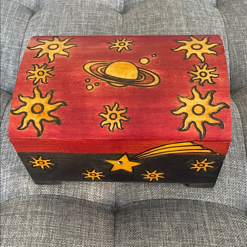 Hand-Painted Red and Blue Cosmic Keepsake Box